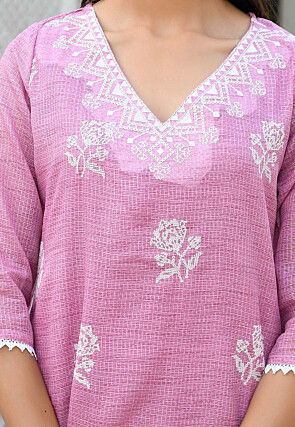 Embroidered Kota Doria Pakistani Suit in Pink