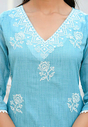 Embroidered Kota Doria Pakistani Suit in Sky Blue