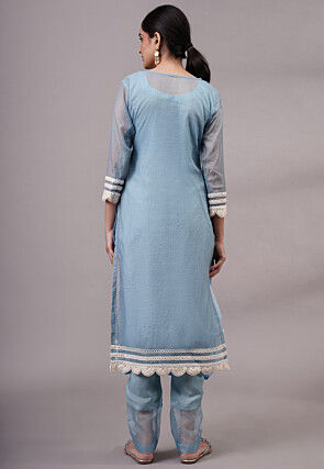 Embroidered Kota Doria Pakistani Suit in Sky Blue