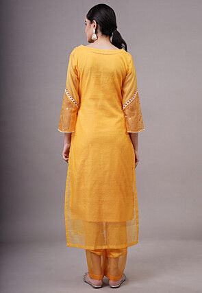 Embroidered Kota Doria Pakistani Suit in Yellow