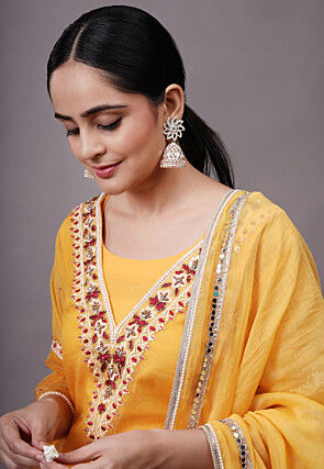 Embroidered Kota Doria Pakistani Suit in Yellow