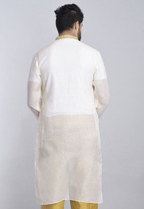 Embroidered Kota Silk Kurta in Off White