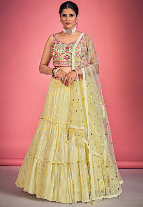 Photo of Hot Pink Bridal Lehenga with Yellow Zari Thread Work