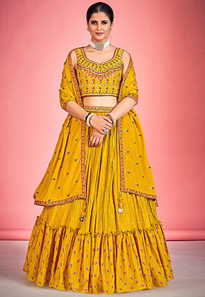Buy Utsav Fashion Plain Bhagalpuri Silk Circular Lehenga in Yellow at  Amazon.in