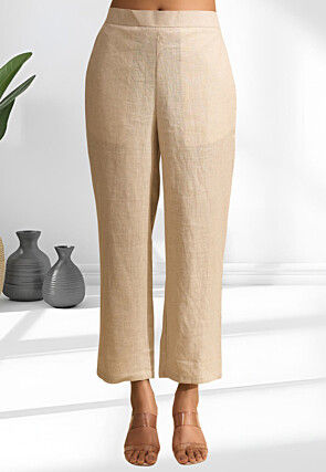 Embroidered Linen Co Ord Set in Beige