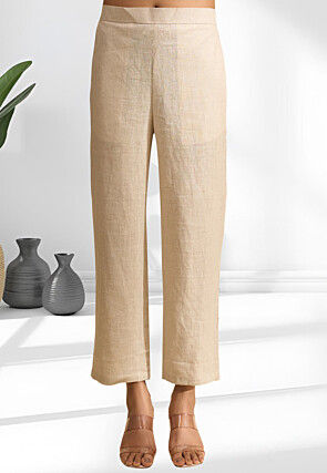 Embroidered Linen Co Ord Set in Beige