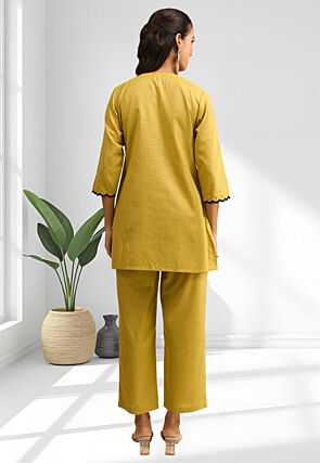 Embroidered Linen Co Ord Set in Mustard