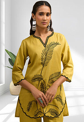 Embroidered Linen Co Ord Set in Mustard