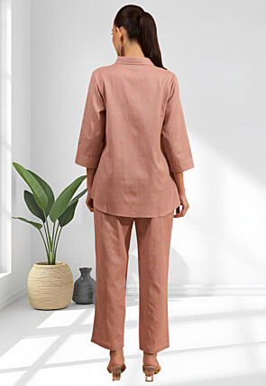 Embroidered Linen Co Ord Set in Old Rose