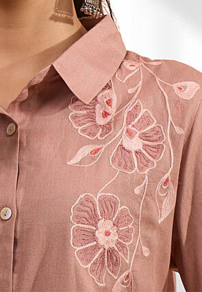 Embroidered Linen Co Ord Set in Old Rose