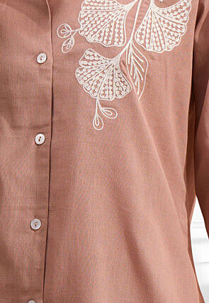 Embroidered Linen Co Ord Set in Old Rose