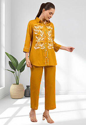 Embroidered Linen Co Ord Set in Orange