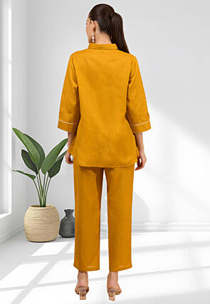 Embroidered Linen Co Ord Set in Orange