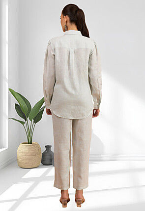 Embroidered Linen Co Ord Set in Pastel Blue