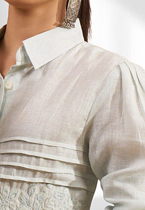 Embroidered Linen Co Ord Set in Pastel Blue