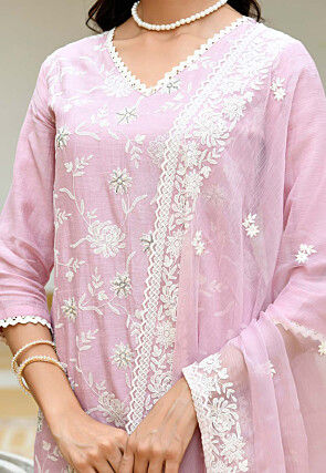 Embroidered Linen Cotton Pakistani Suit in Light Purple