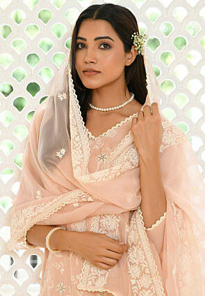 Embroidered Linen Cotton Pakistani Suit in Peach