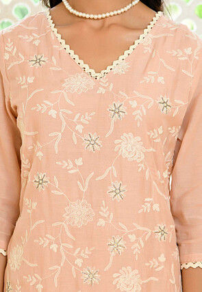 Embroidered Linen Cotton Pakistani Suit in Peach