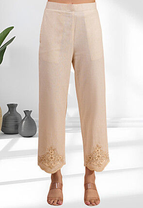 Embroidered Linen Tunic Set in Beige