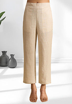 Embroidered Linen Tunic Set in Beige