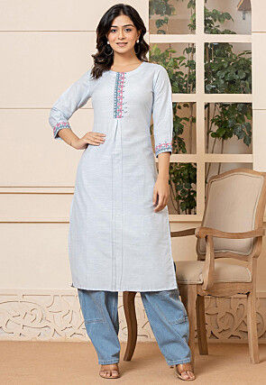 Blue Linen Indo Western Dresses Buy Indo Western Outfits for Women Online Utsav Fashion