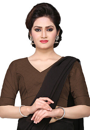 Embroidered Lycra Cotton Blouse in Brown