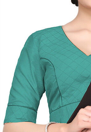 Embroidered Lycra Cotton Blouse in Teal Green