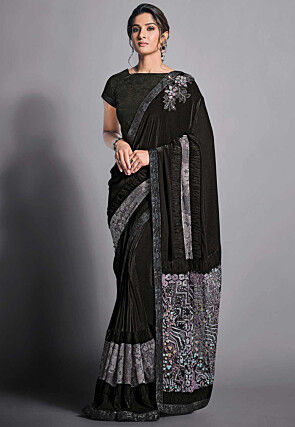 Embroidered Lycra ( Elastane ) Saree in Black