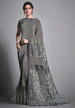 Embroidered Lycra ( Elastane ) Saree in Dark Grey