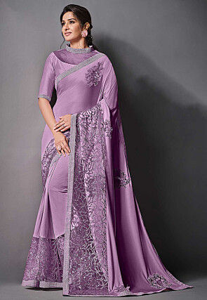 Embroidered Lycra ( Elastane ) Saree in Purple