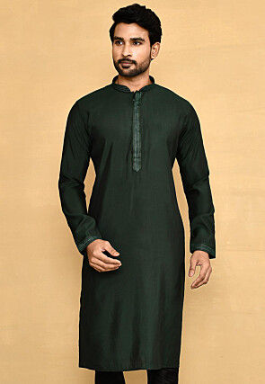 Embroidered Lycra Kurta in Dark Green