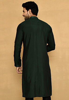 Embroidered Lycra Kurta in Dark Green