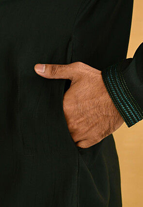 Embroidered Lycra Kurta Set in Dark Green