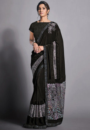 Embroidered Lycra Saree in Black