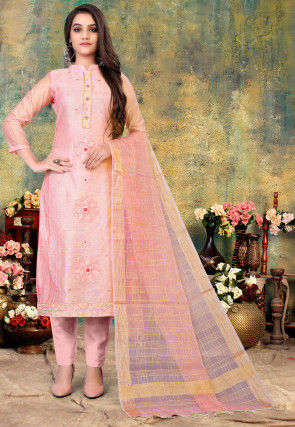 Embroidered Faux georgette Pink Sharara Suit with Dupatta - SS0628