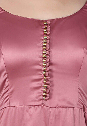 Embroidered Modal Satin Anarkali Suit in Pink