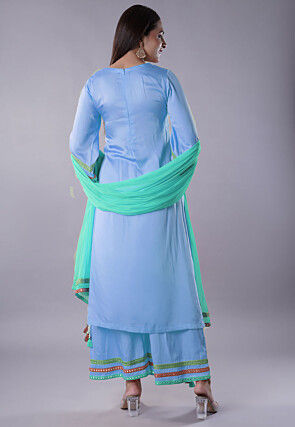 Embroidered Modal Satin Pakistani Suit in Light Blue