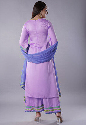 Embroidered Modal Satin Pakistani Suit in Light Purple