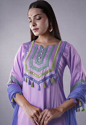 Embroidered Modal Satin Pakistani Suit in Light Purple