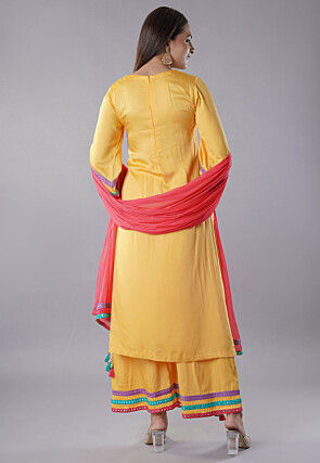 Embroidered Modal Satin Pakistani  Suit in  Yellow