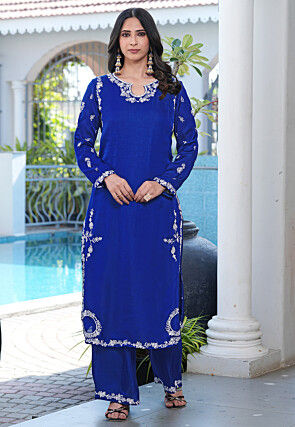 blue pleated one shoulder dress Blue Tissue Silk Indo-Western