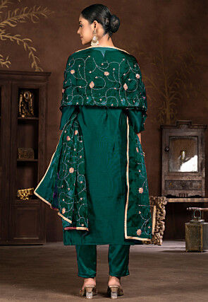 Embroidered Modal Silk Jacquard Pakistani Suit in Green