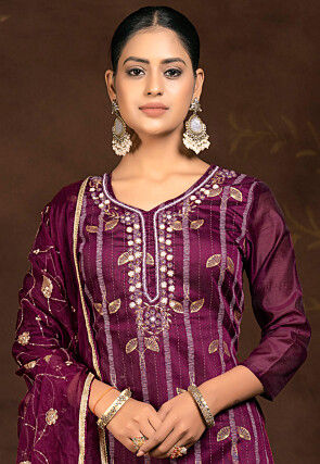Embroidered Modal Silk Jacquard Pakistani Suit in Purple