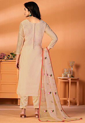 Embroidered Modal Silk Pakistani Suit in Beige