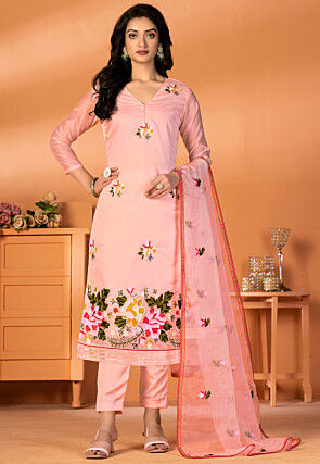 Embroidered Modal Silk Pakistani Suit in Pink