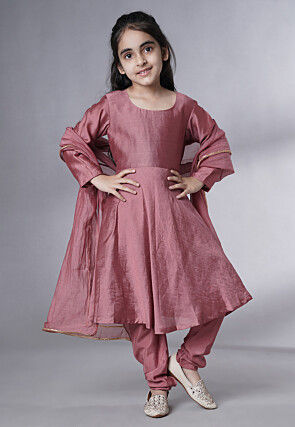 Embroidered Muslin Silk A Line Suit in Old Rose