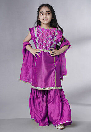 Embroidered Muslin Silk Pakistani Suit in Magenta