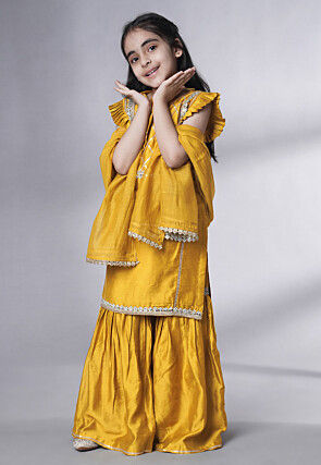 Embroidered Muslin Silk Pakistani Suit in Mustard