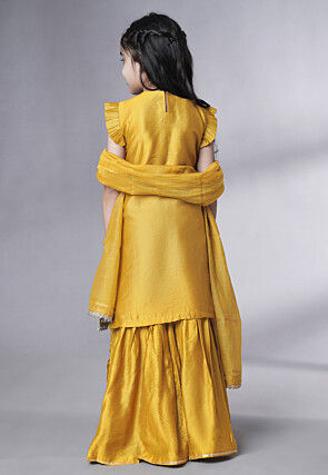 Embroidered Muslin Silk Pakistani Suit in Mustard