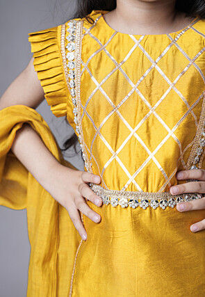 Embroidered Muslin Silk Pakistani Suit in Mustard